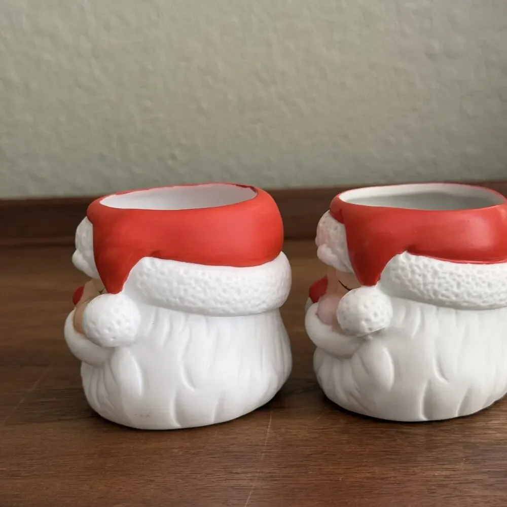 Hallmark Ceramic Santa Claus Head Votive Candle Holder MCM Pair Of VTG 1970s
